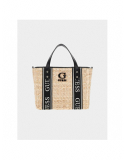 Sac cabas en raphia xandra noir beige femme - Guess
