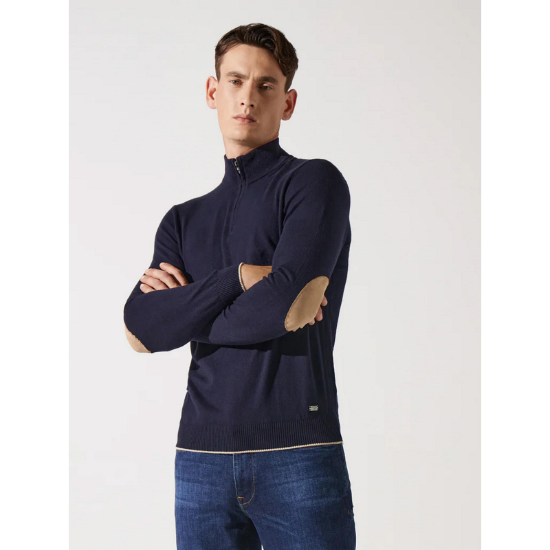 Pull bacary col zippé bleu marine homme - Izac
