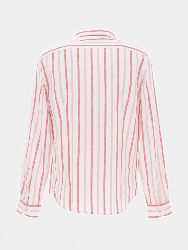 Chemise rayée en lin levet blanc rose homme - Benson & Cherry