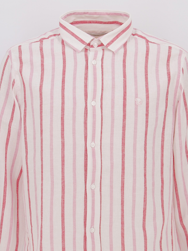 Chemise rayée en lin levet blanc rose homme - Benson & Cherry
