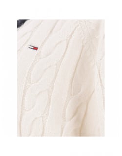 Pull col v cable torsade blanc femme - Tommy Jeans