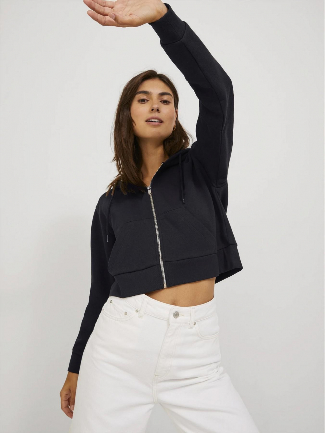 Sweat à capuche zippé crop abbie noir femme - Jjxx