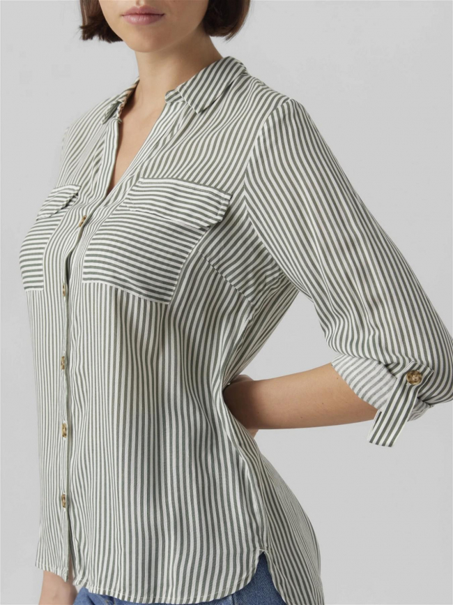 Chemise à rayures bumpy kaki blanc femme - Vero Moda