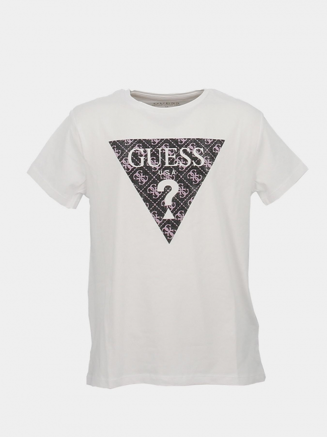 T-shirt logo pailleté blanc fille - Guess