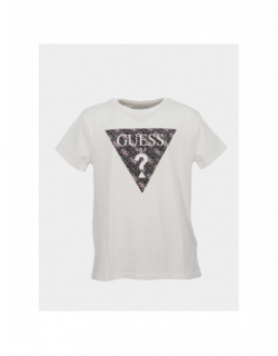 T-shirt logo pailleté blanc fille - Guess