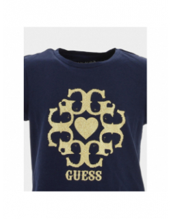 T-shirt éco paillettes doré bleu marine fille - Guess