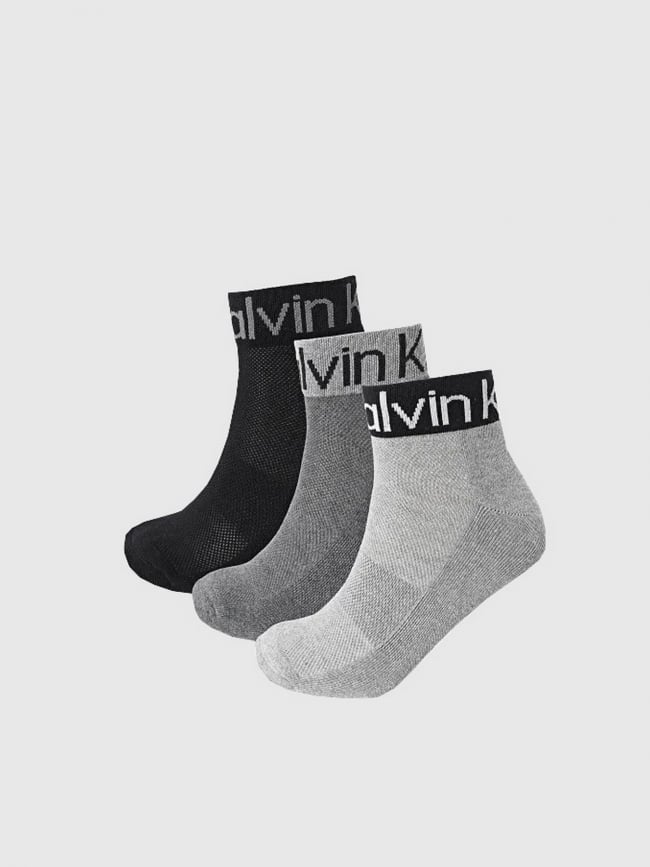 3 paires de chaussettes quarter noir gris homme - Calvin Klein