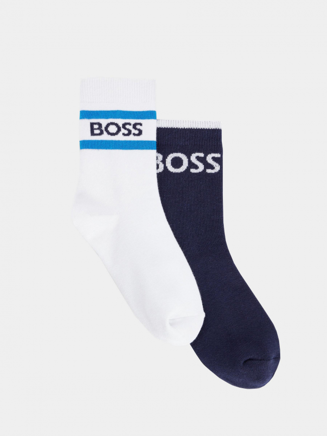 Pack 2 paires de chaussette logo blanc bleu garçon - Boss