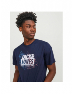T-shirt map logo bleu marine homme - Jack & Jones