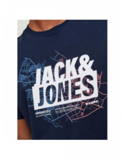 T-shirt map logo bleu marine homme - Jack & Jones