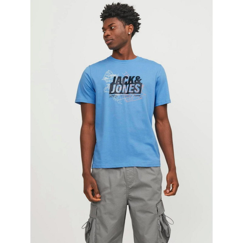 T-shirt map logo bleu homme - Jack & Jones