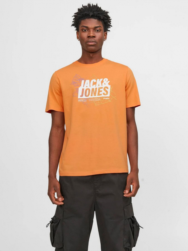 T-shirt map logo orange homme - Jack & Jones