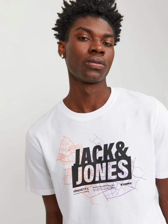 T-shirt map logo blanc homme - Jack & Jones