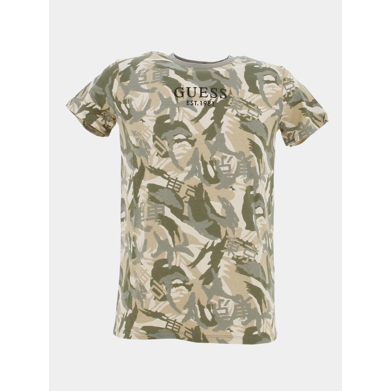 T-shirt imprimés logo kaki beige garçon - Guess