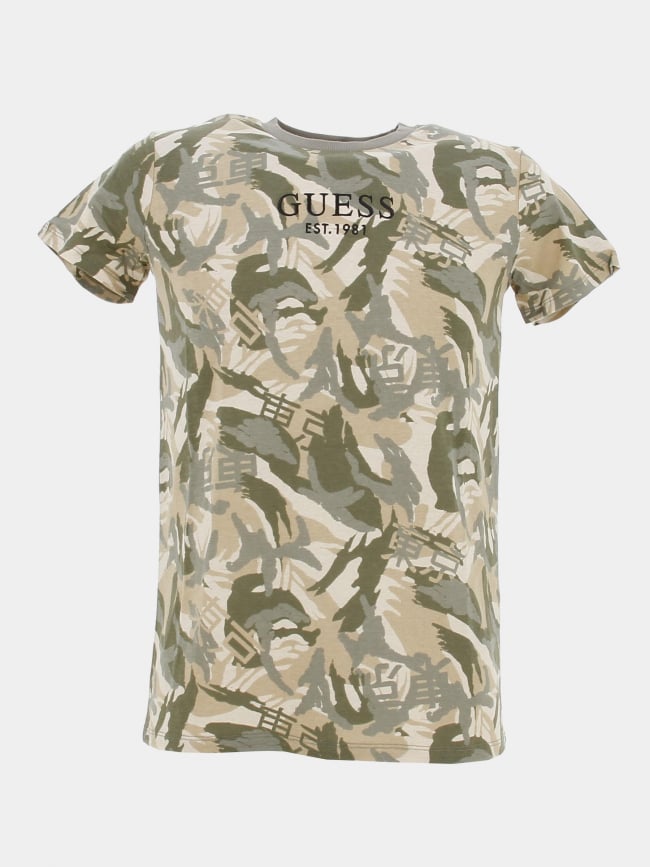 T-shirt imprimés logo kaki beige garçon - Guess