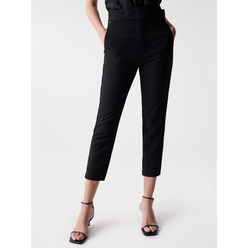 Pantalon chino cropped slim taille haute noir femme - Salsa