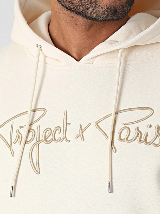 Sweat à capuche logo signature beige homme - Project X Paris