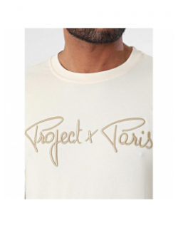 T-shirt logo brodé signature beige homme - Project X Paris