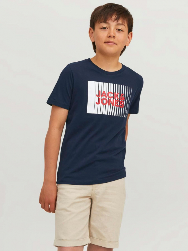 T-shirt corp logo rayures bleu marine garçon - Jack & Jones