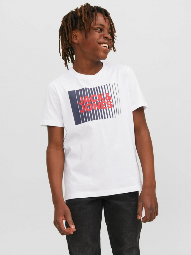 T-shirt corp logo rayures blanc enfant - Jack & Jones