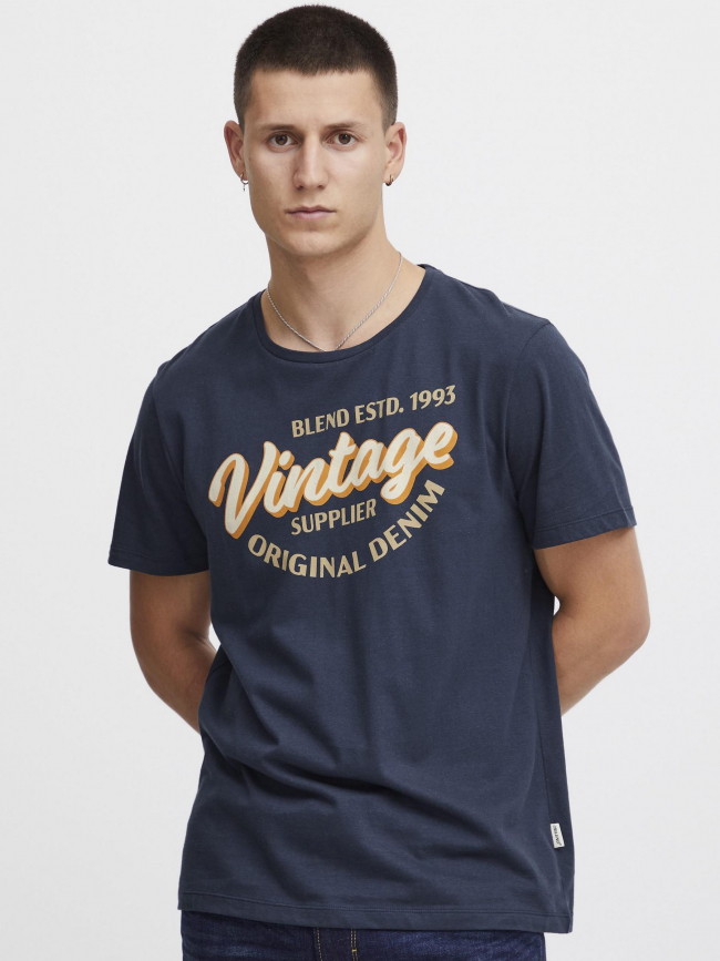 T-shirt vintage logo bleu marine homme - Blend