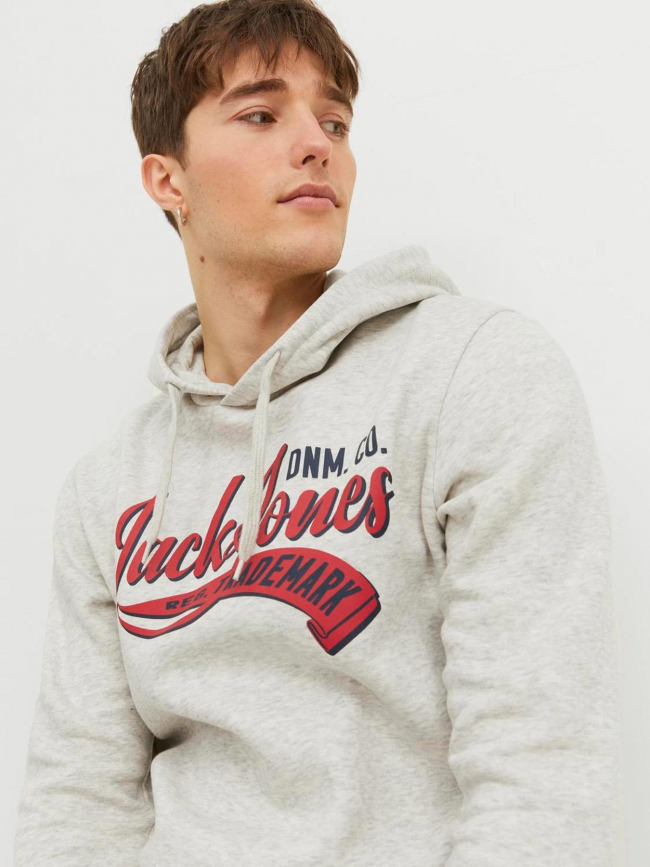 Sweat à capuche logo trademark gris homme - Jack & Jones