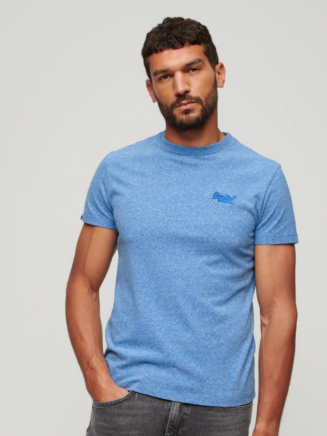 T-shirt essential logo brodé bleu chiné homme - Superdry