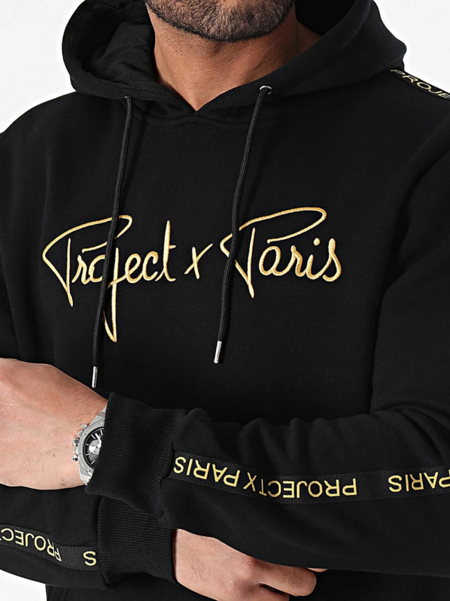 Sweat à capuche logo doré noir homme - Project X Paris