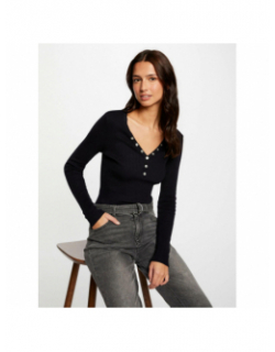 Pull col v boutonné migno noir femme - Morgan
