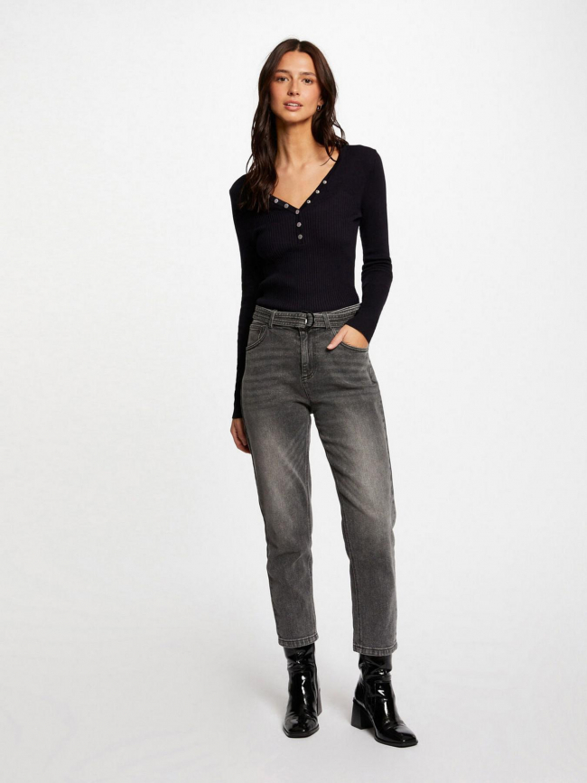 Pull col v boutonné migno noir femme - Morgan