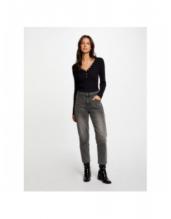 Pull col v boutonné migno noir femme - Morgan
