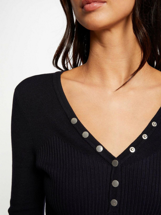 Pull col v boutonné migno noir femme - Morgan