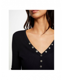 Pull col v boutonné migno noir femme - Morgan