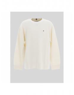 Pull tissage alvéolé blanc garçon - Tommy Hilfiger