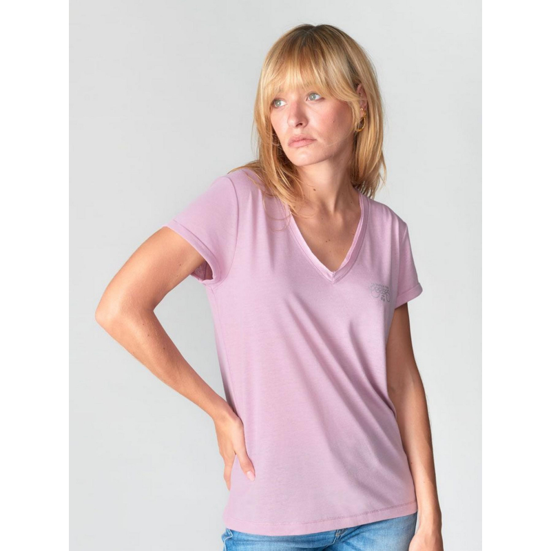 T-shirt col v smallvtra rose femme - Le Temps Des Cerises