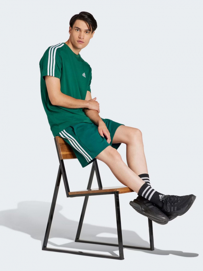 T-shirt 3 stripes logo brodé vert homme - Adidas