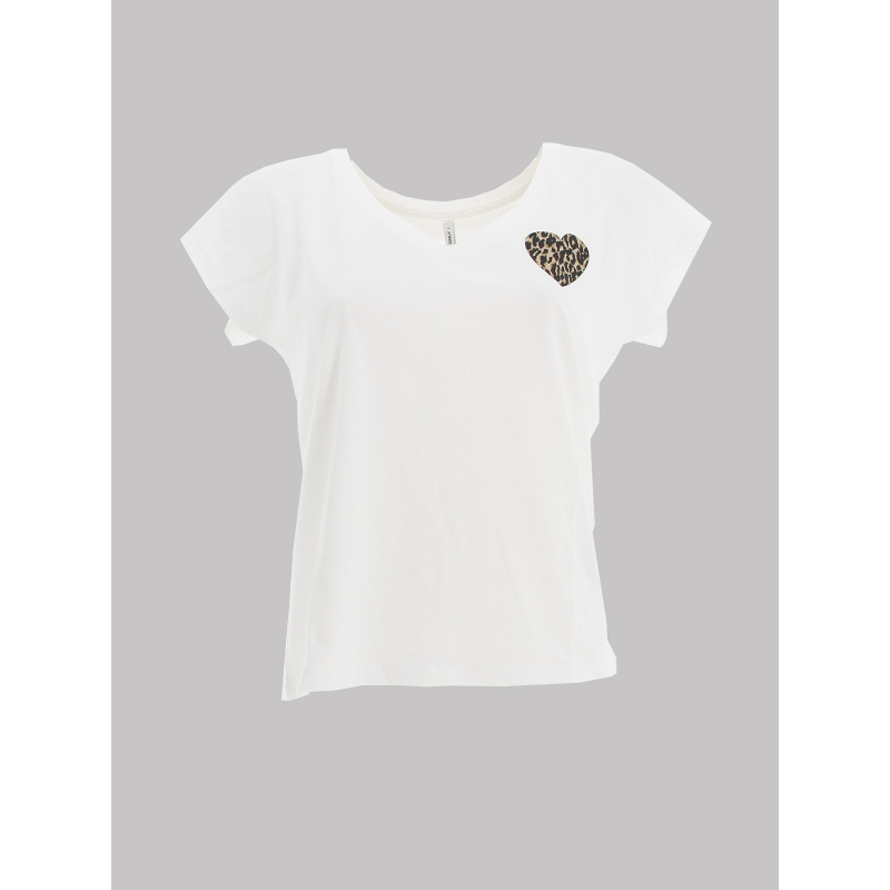 T-shirt col v coeur leopard nina blanc femme - Only