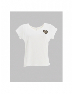 T-shirt col v coeur leopard nina blanc femme - Only