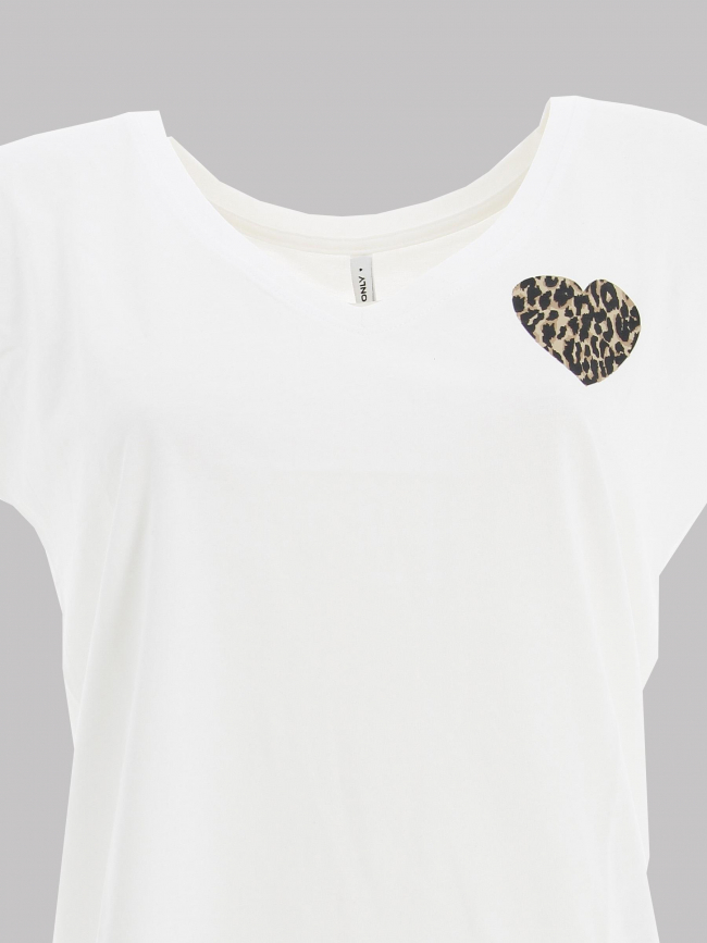 T-shirt col v coeur leopard nina blanc femme - Only