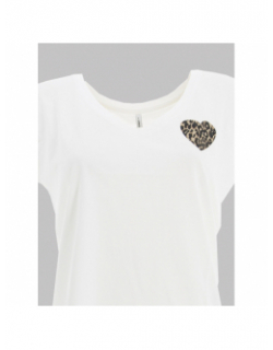 T-shirt col v coeur leopard nina blanc femme - Only