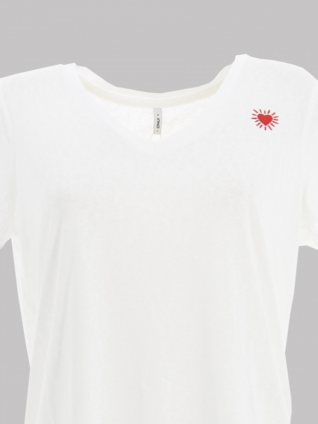 T-shirt col v belle love blanc femme - Only