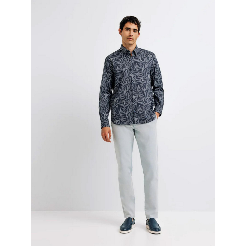 Chemise manches longues kimeo feuillage bleu marine homme - Izac