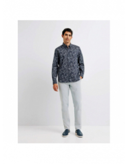 Chemise manches longues kimeo feuillage bleu marine homme - Izac