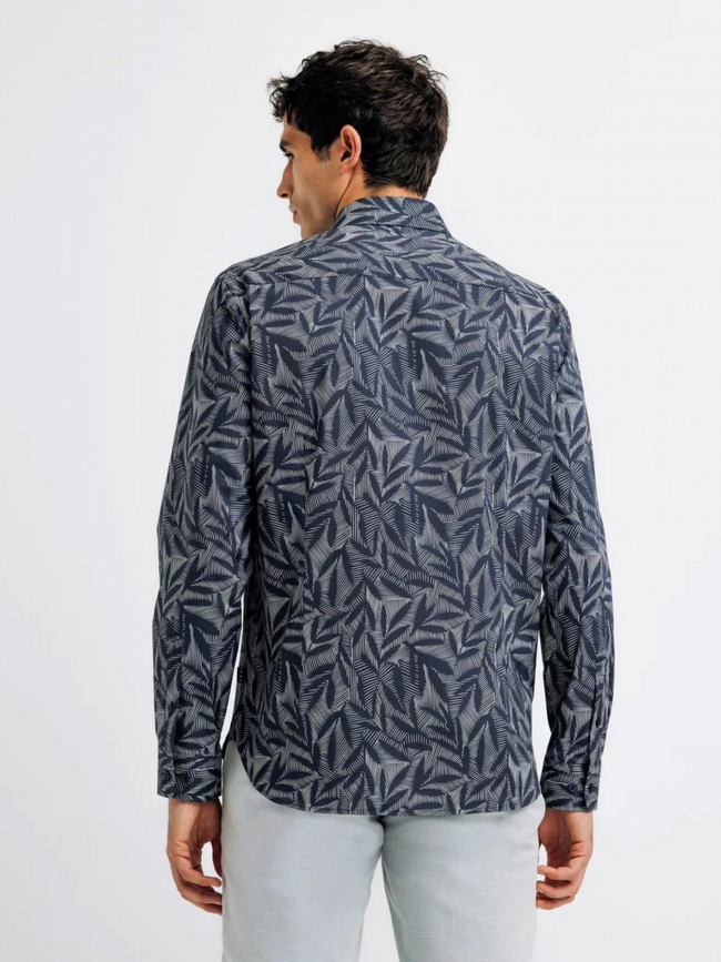 Chemise manches longues kimeo feuillage bleu marine homme - Izac