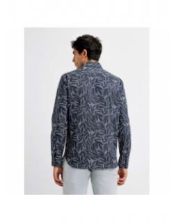 Chemise manches longues kimeo feuillage bleu marine homme - Izac