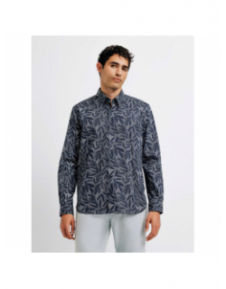 Chemise manches longues kimeo feuillage bleu marine homme - Izac