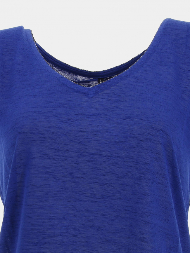 T-shirt pertel col v strass bleu femme - Sun Valley