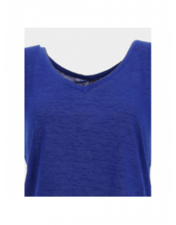 T-shirt pertel col v strass bleu femme - Sun Valley