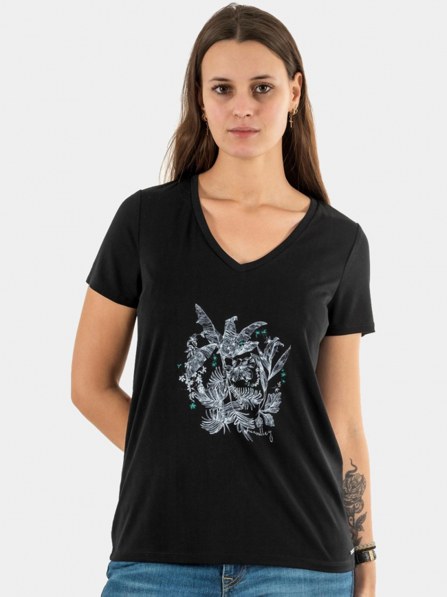 T-shirt col v paceco floral noir femme - Sun Valley