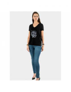 T-shirt col v paceco floral noir femme - Sun Valley